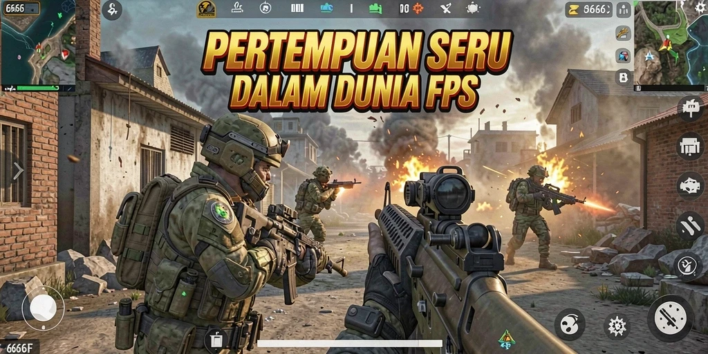 Tampilan gameplay intens dalam pertempuran FPS.