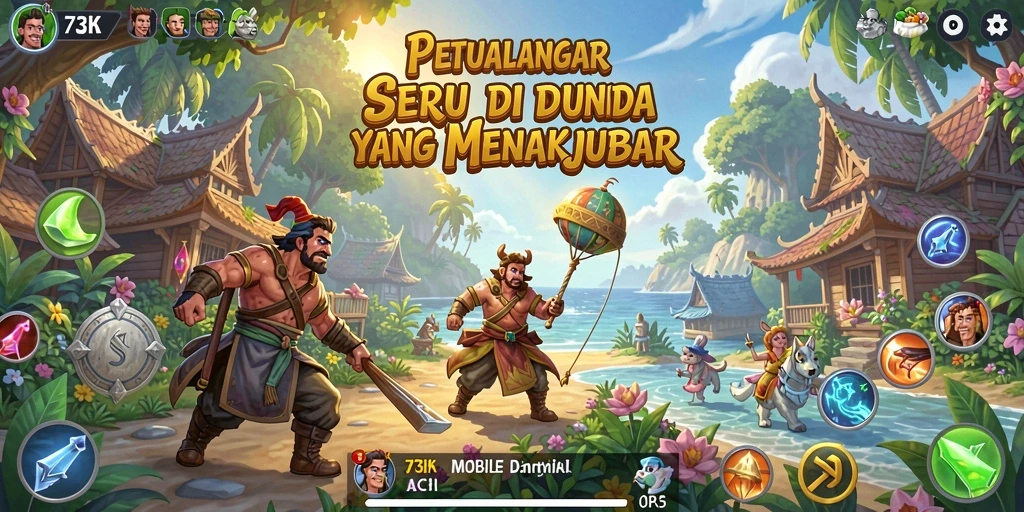Gameplay 73K yang penuh aksi dan eksplorasi.