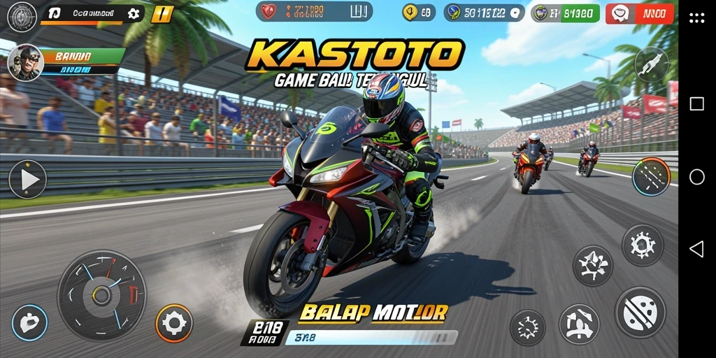 Tampilan gameplay KASTOTO yang mengagumkan dengan balapan mendebarkan.
