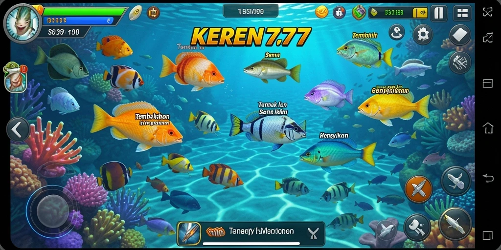 Tampilan gameplay KEREN777 yang seru dengan aksi menembak ikan.
