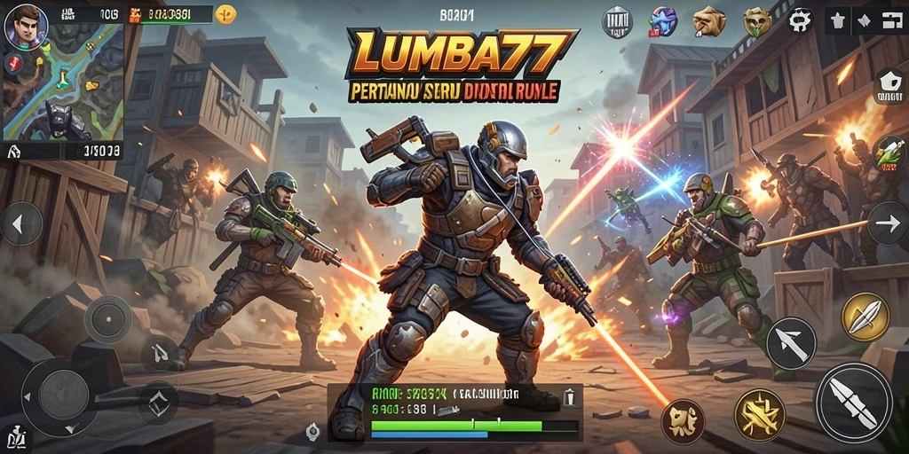 Tampilan gameplay seru di LUMBA77, fokus pada aksi Battle Royale.