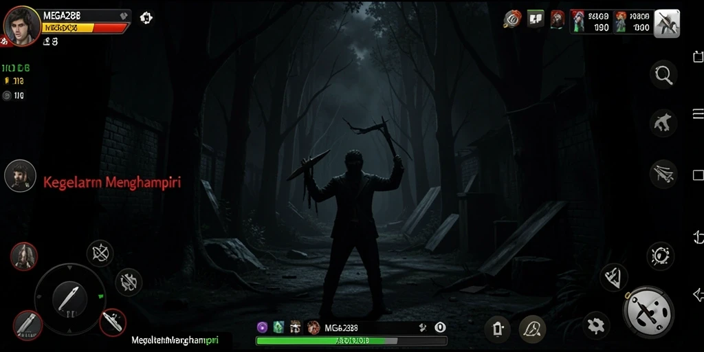 Tampilan gameplay menegangkan dari MEGA288 saat menjelajah kegelapan.