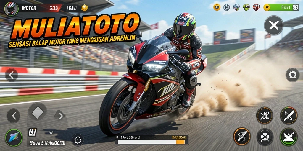 Tampilan gameplay menegangkan dalam balapan motor MULIATOTO.