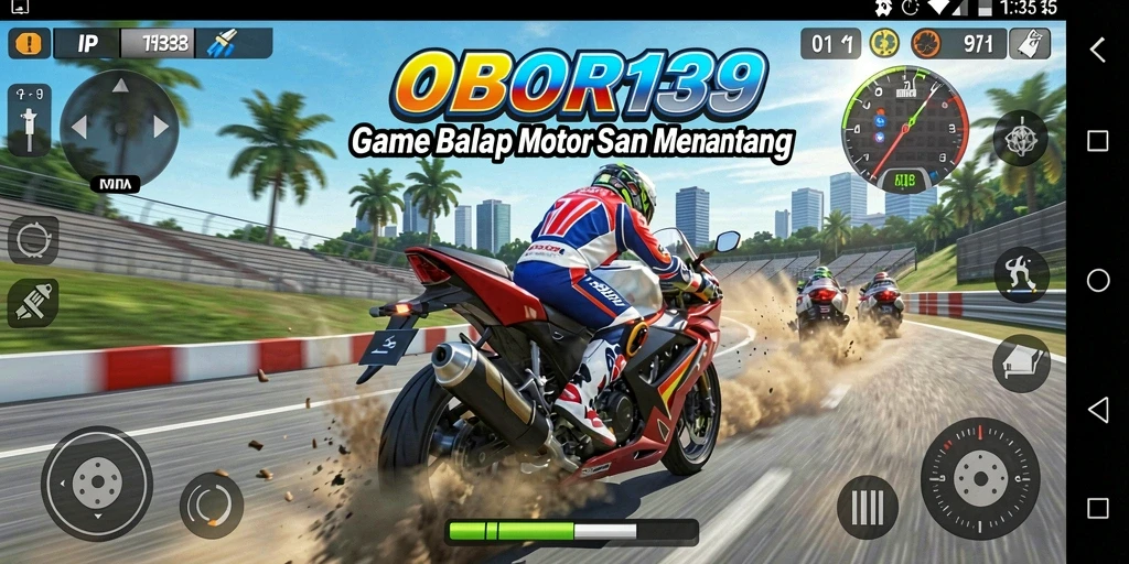 Tangkapan layar OBOR138 menampilkan aksi balapan motor yang cepat dan mendebarkan.