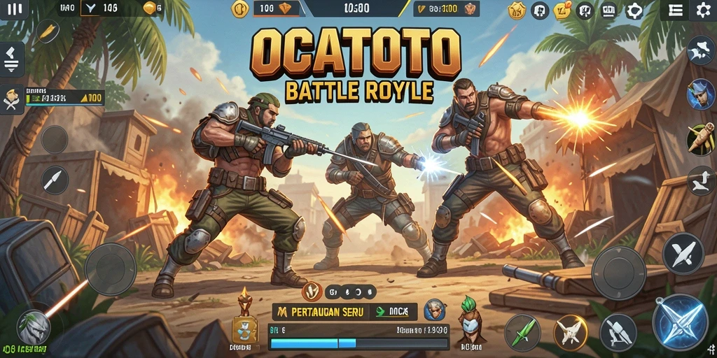 Screenshot gameplay OCATOTO dengan aksi Battle Royale yang intens.