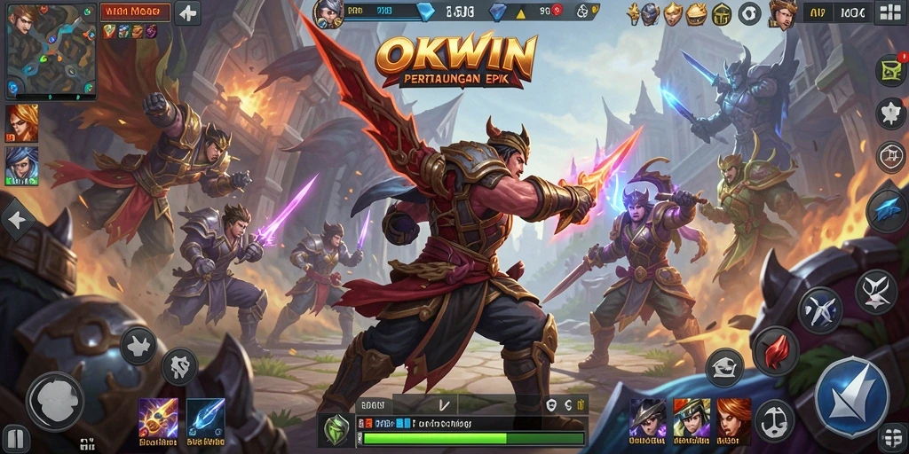 Tampilan gameplay seru dan strategis dari OKWIN di arena MOBA.