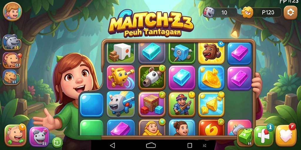 Tampilan screenshot PP123 yang menampilkan gameplay Match-3 yang menarik.