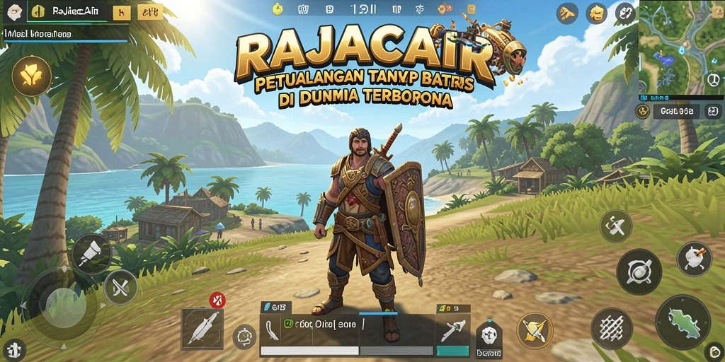 Tangkapan layar gameplay RAJACAIR menunjukkan petualangan epik di dunia terbuka.