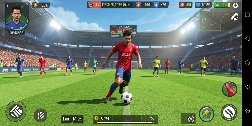 Screenshot gameplay RP62RP menampilkan aksi seru di lapangan sepak bola.