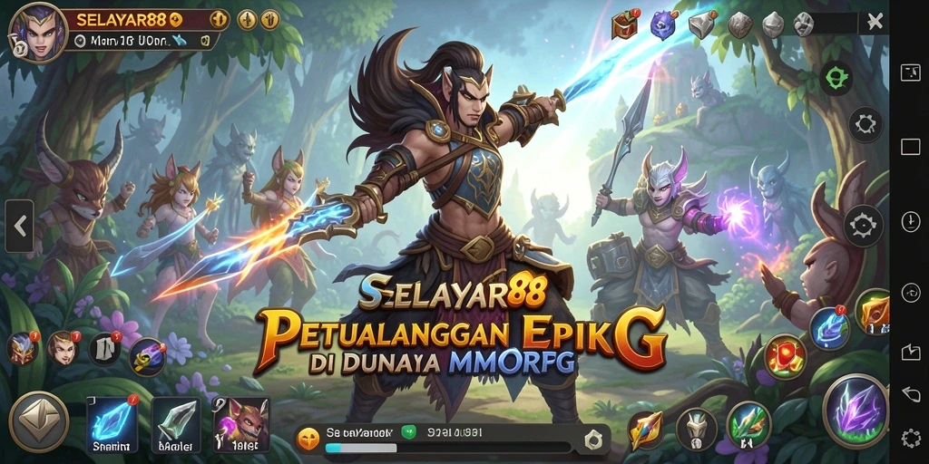 Tampilan gameplay SELAYAR88 yang menampilkan pertarungan epik di dunia MMORPG.